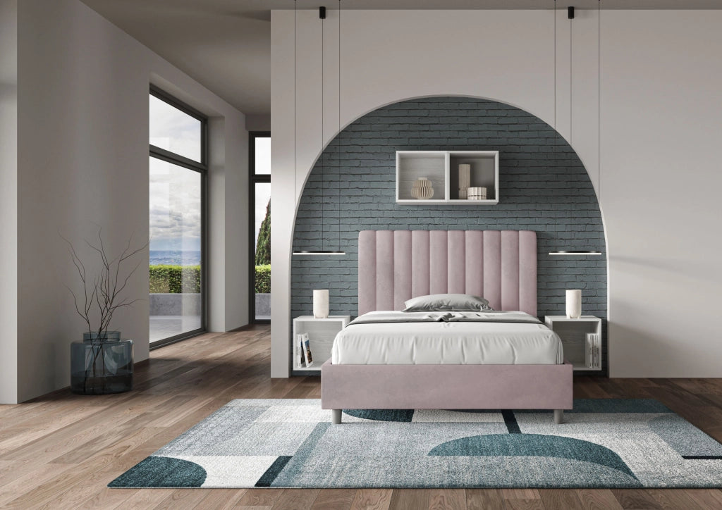 BS COM Letto una piazza e mezza con rete imbottito 120x200 microfibra glicine