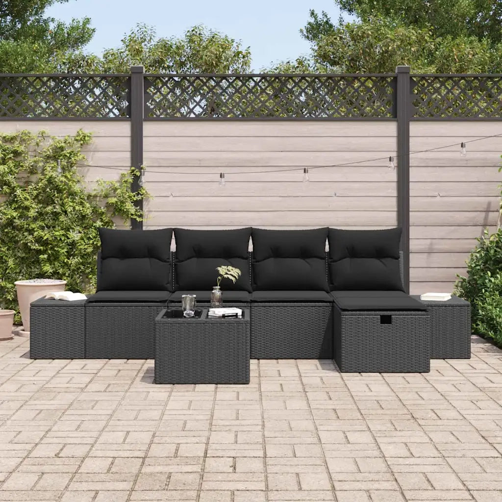 Set Divano da Giardino con cuscino 6 pcs Nero polyrattan 3359372