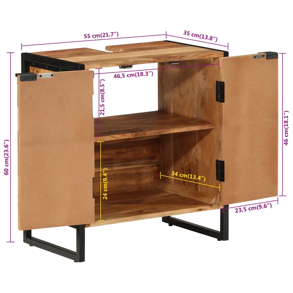 Mobile da Bagno | Armadio da bagno 55x35x60 cm in Legno Massello di Acacia e Ferro