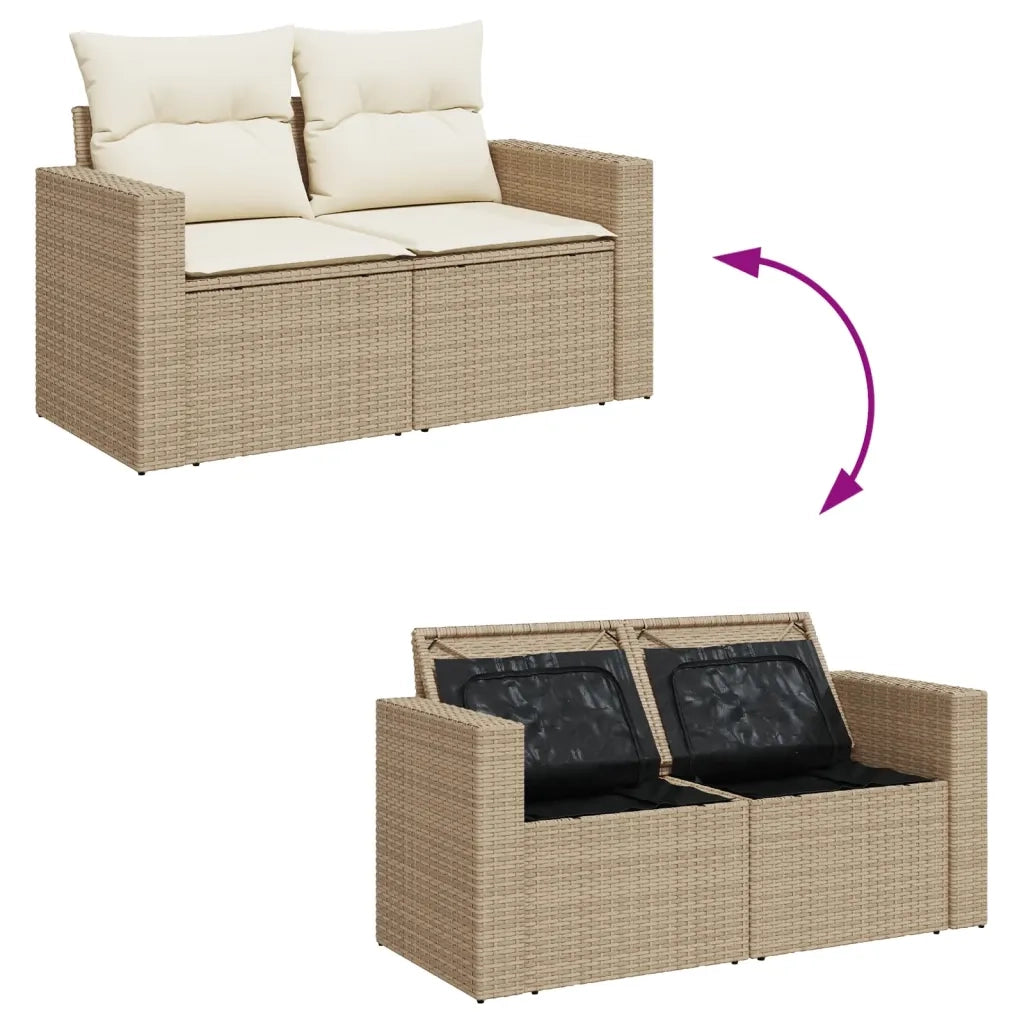 Set Divani da Giardino 7 pz con Cuscini Beige in Polyrattan 3256352