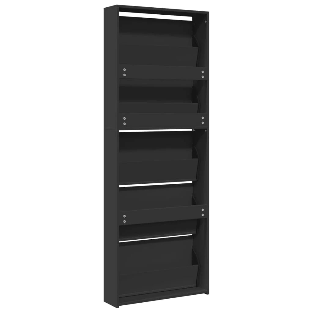 Scarpiera mobiletto portascarpe mobile ingresso/corridoio/soggiorno con specchio 5 ripiani 63 x 17 x 169,5 cm nero 02_0021414