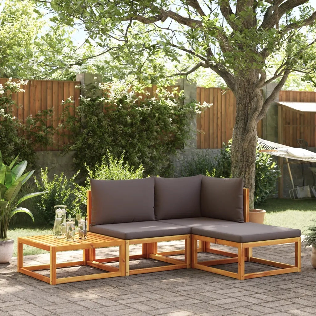 Set di divani da giardino 4 pezzi con cuscini in legno di acacia e corda