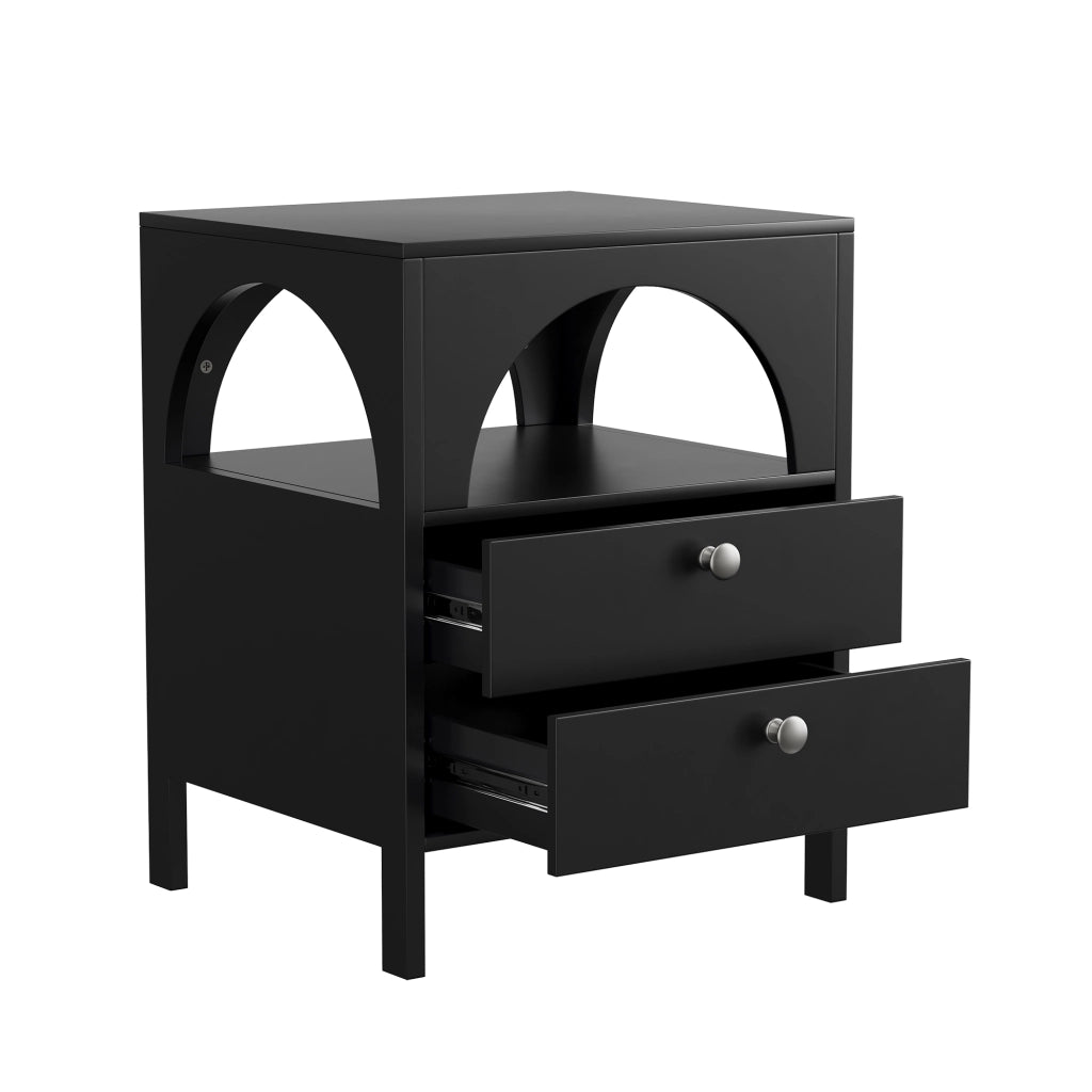 COMODINO moderno 45 x 40 x 58 cm nero con 2 cassetti e 1 vano aperto