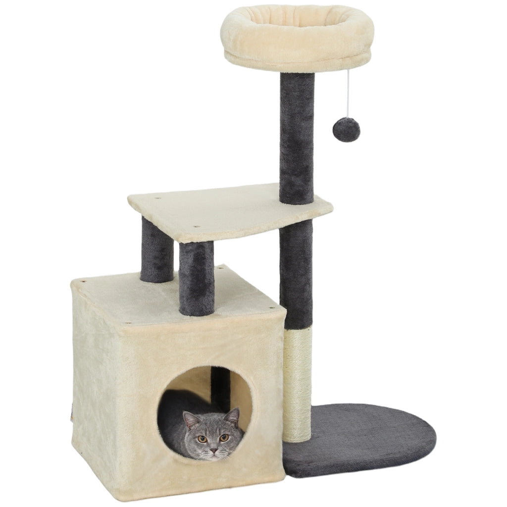 Albero Tiragraffi per Gatti con Casetta e Lettino ¨C Minimal ¨C Bianco Crema 92 cm