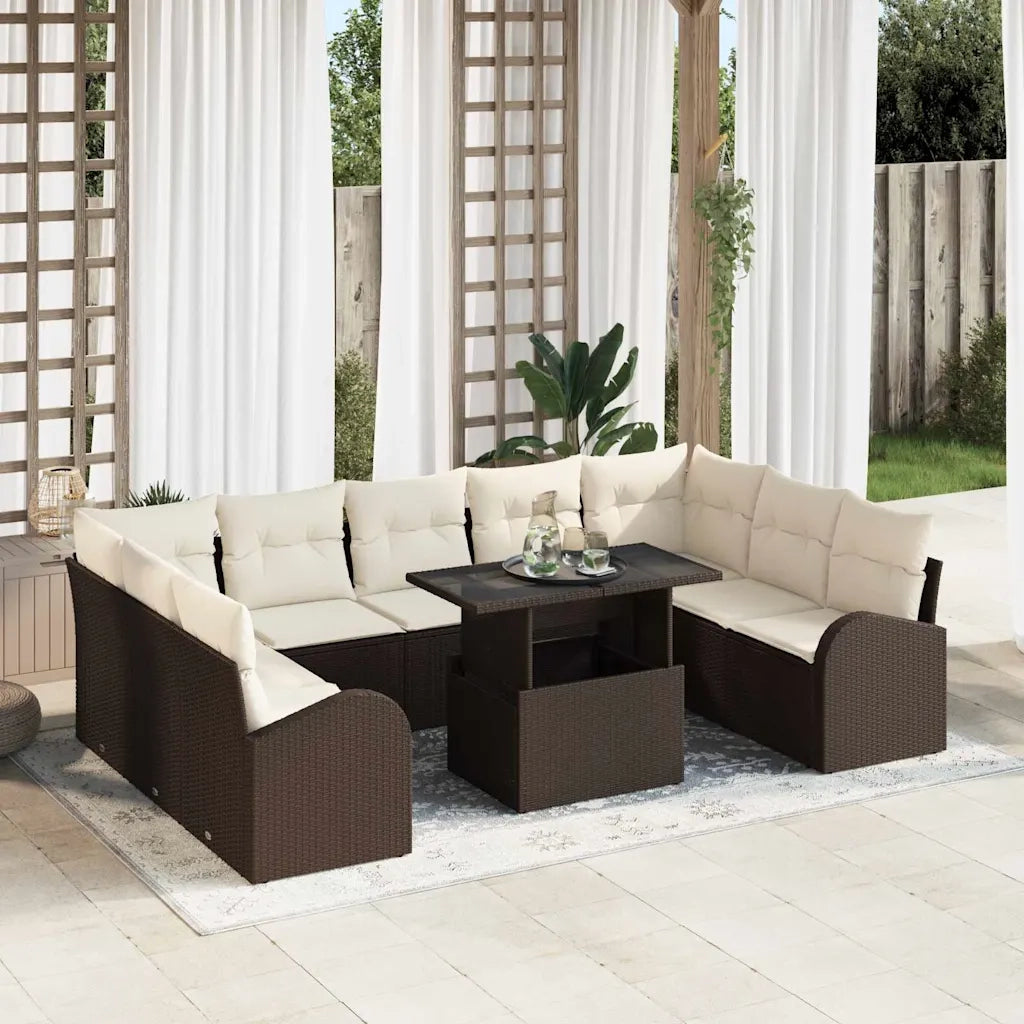 Set Divano da Giardino 10 pcs Marrone e Crema polyrattan