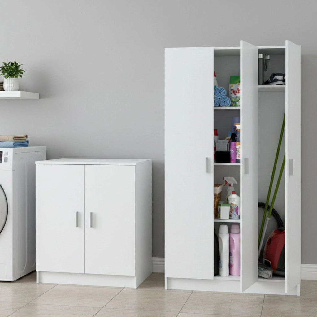 Set Ripostiglio Fenis, set Mobili per Lavanderia 6 Ripiani, Bianco