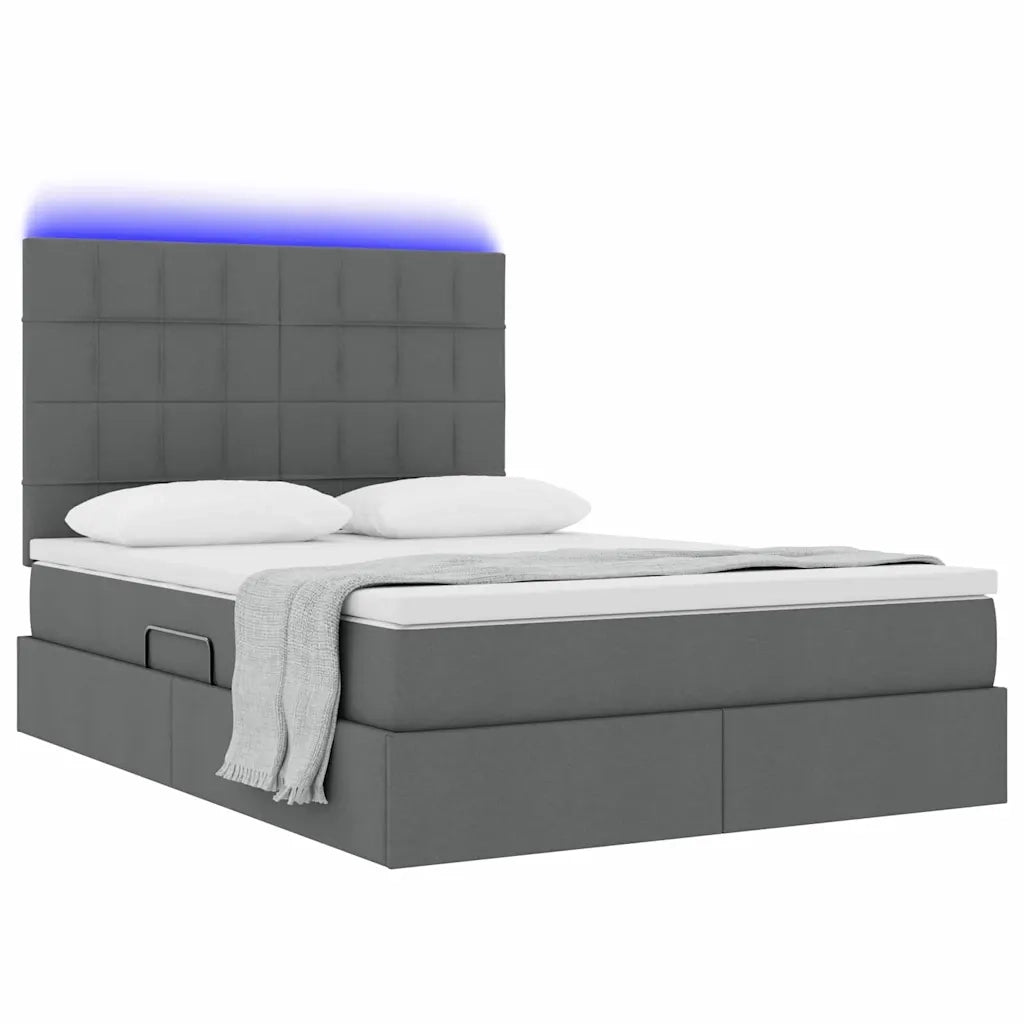 Letto con contenitore e LED con led Grigio scuro 140 x 190 cm