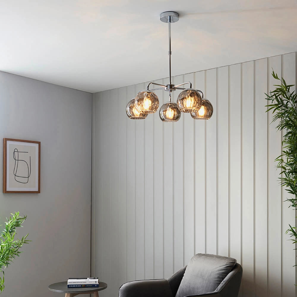 Lampadario DIMPLE Endon cromato 5 luci E14 vetro fumo