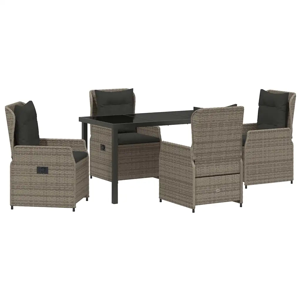 Set da Pranzo per Giardino 5 pcs Grigio polyrattan