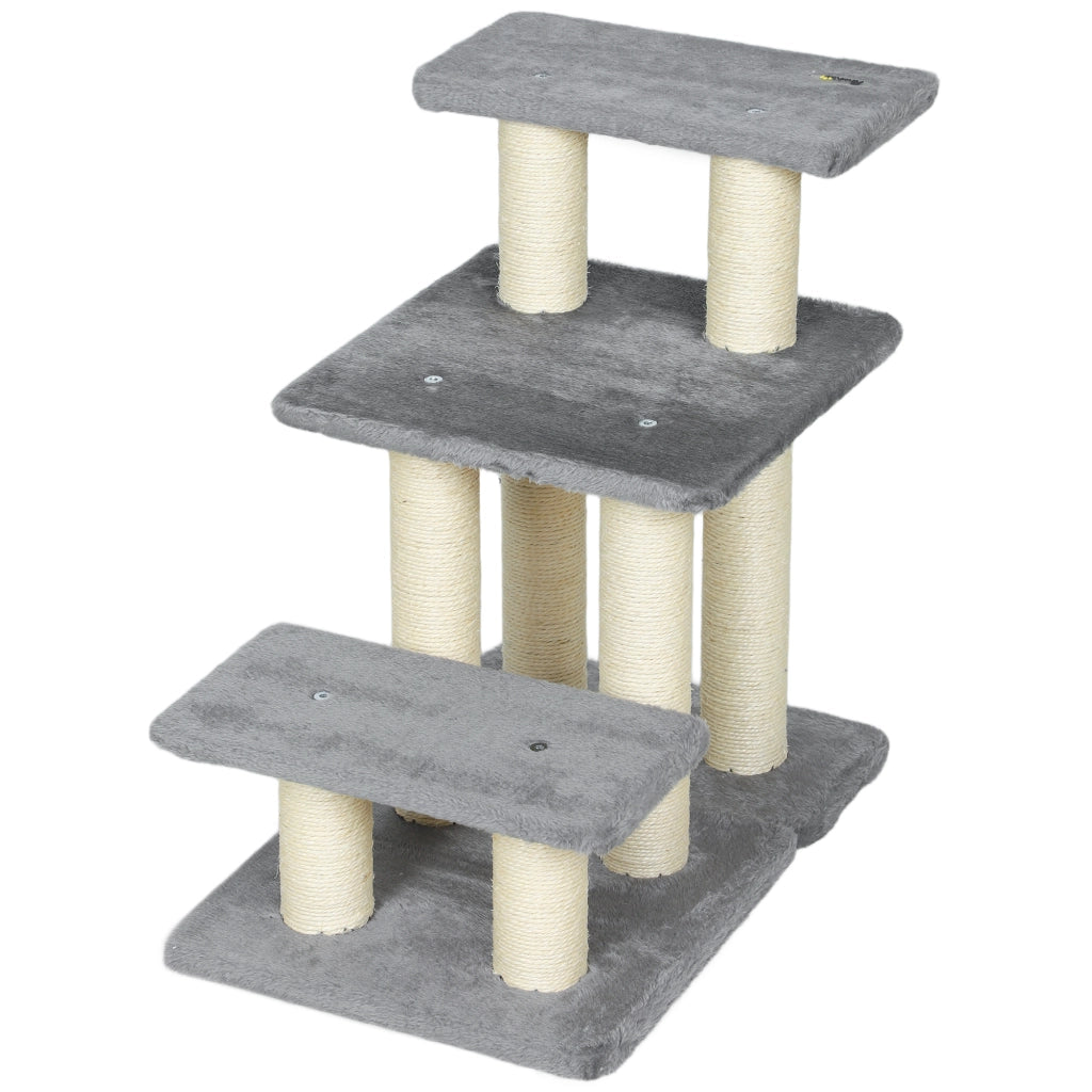Scala per Gatti con 3 Gradini e Rampino ¨C Minimal ¨C Grigio 52x34.5x54 cm