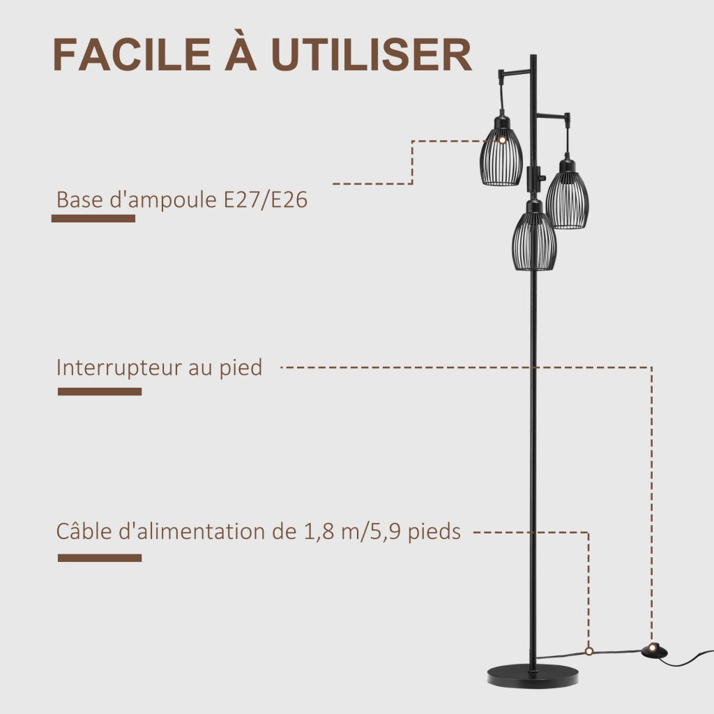 Lampada da Terra Industriale ¨C Zephmum ¨C Nero, Metallo, Regolabile