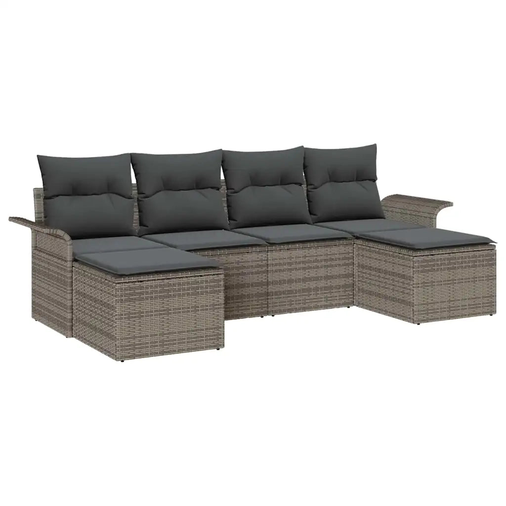 Set Divano da Giardino con cuscino 6 pcs Grigio polyrattan 3345469