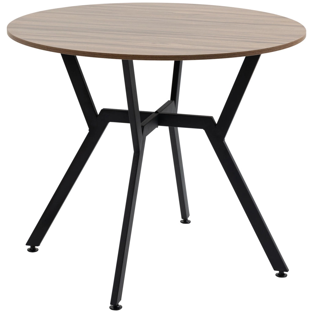 Tavolo da Pranzo Rotondo ¨C zephmum ¨C Legno e Acciaio Nero e Marrone ?90x76 cm