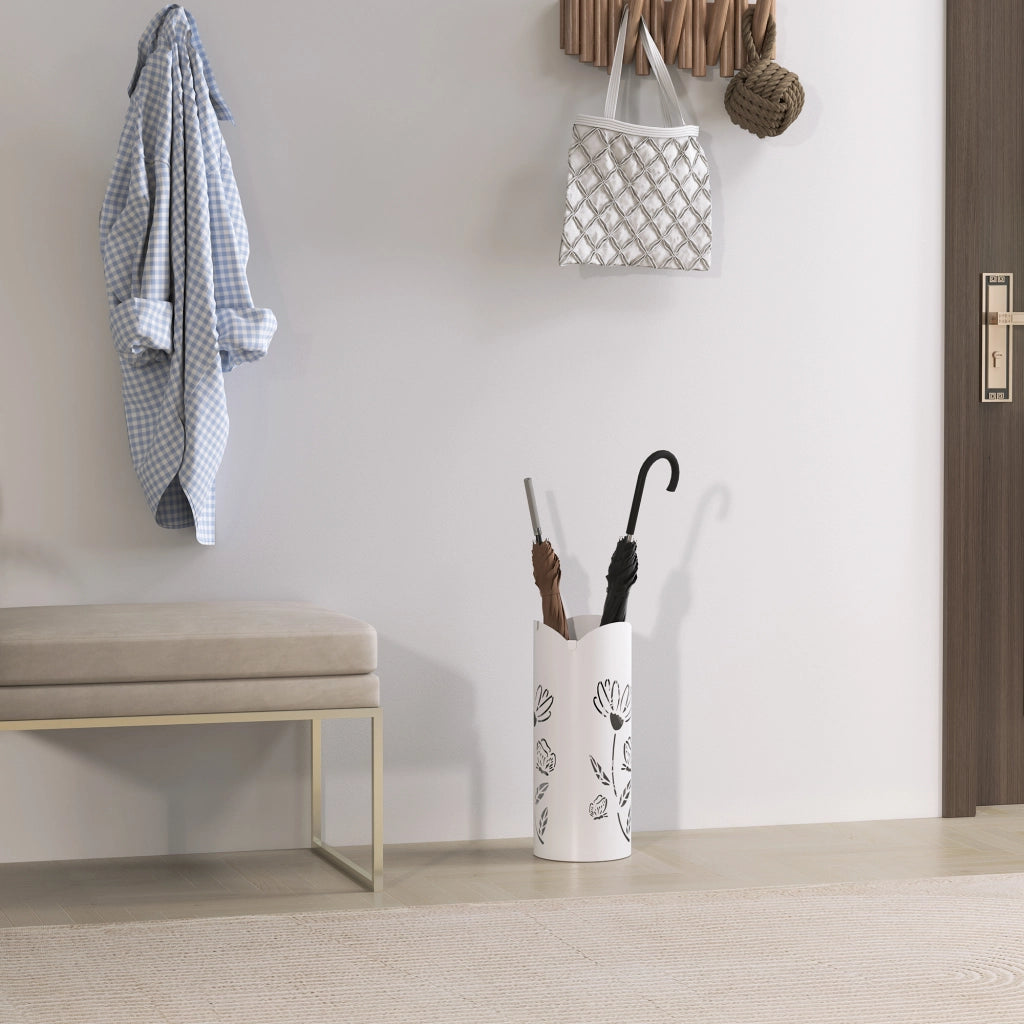 Portaombrelli in Acciaio con Ganci e Bandeja ¨C Minimal ¨C 17x17x41 cm Bianco