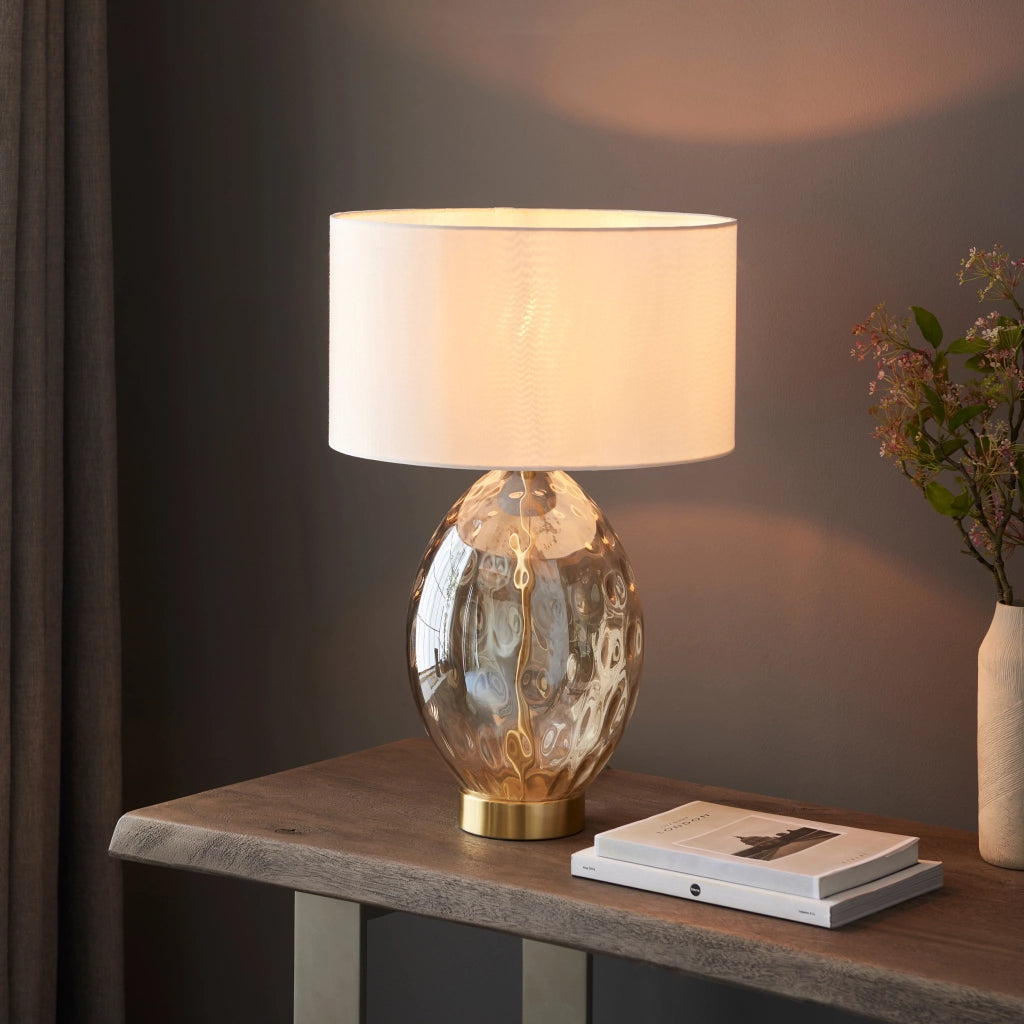 Lampada da tavolo Elin Dimple vetro ottone touch E27 Endon