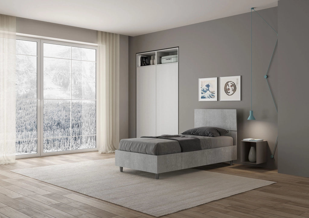 BS COM Letto singolo con rete 80x200 testata inclinata cemento