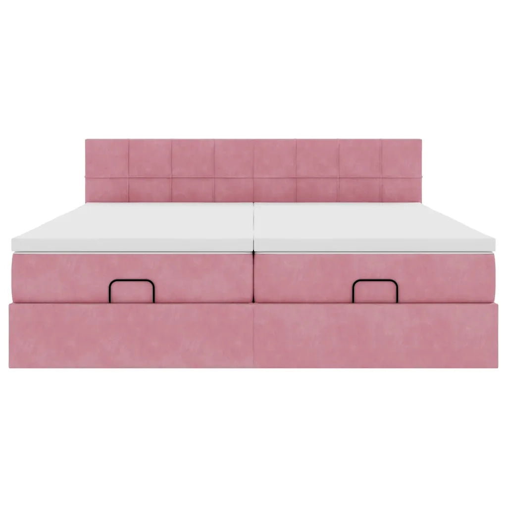 Struttura Letto Pouf con Materassi Rosa 200x200 cm Velluto 3312934