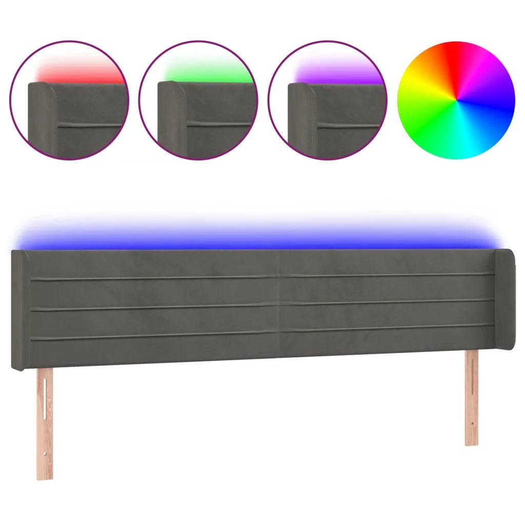 Testiera a LED-Testata con LED Grigio Scuro 203x16x78/88 cm in Velluto 753103