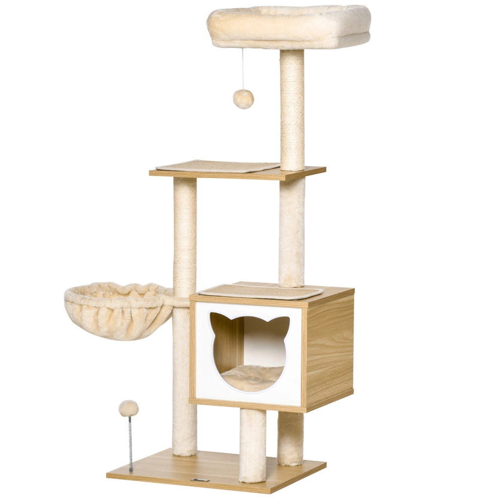 Albero tiragraffi per gatti con amaca e cuscini ¨C Minimal ¨C 126 cm naturale beige