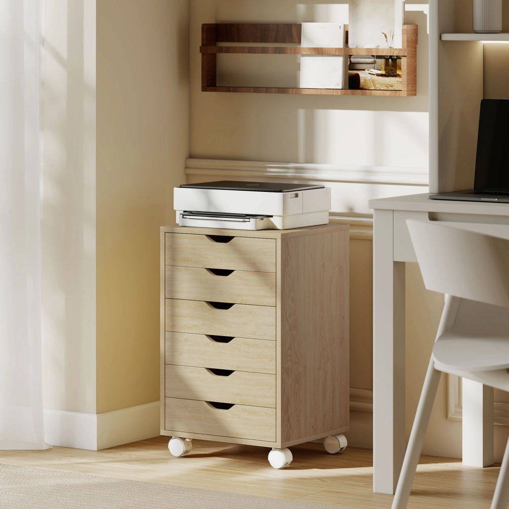 Cassettiera con Ruote ¨C Minimal ¨C Roble 6 Cassetti