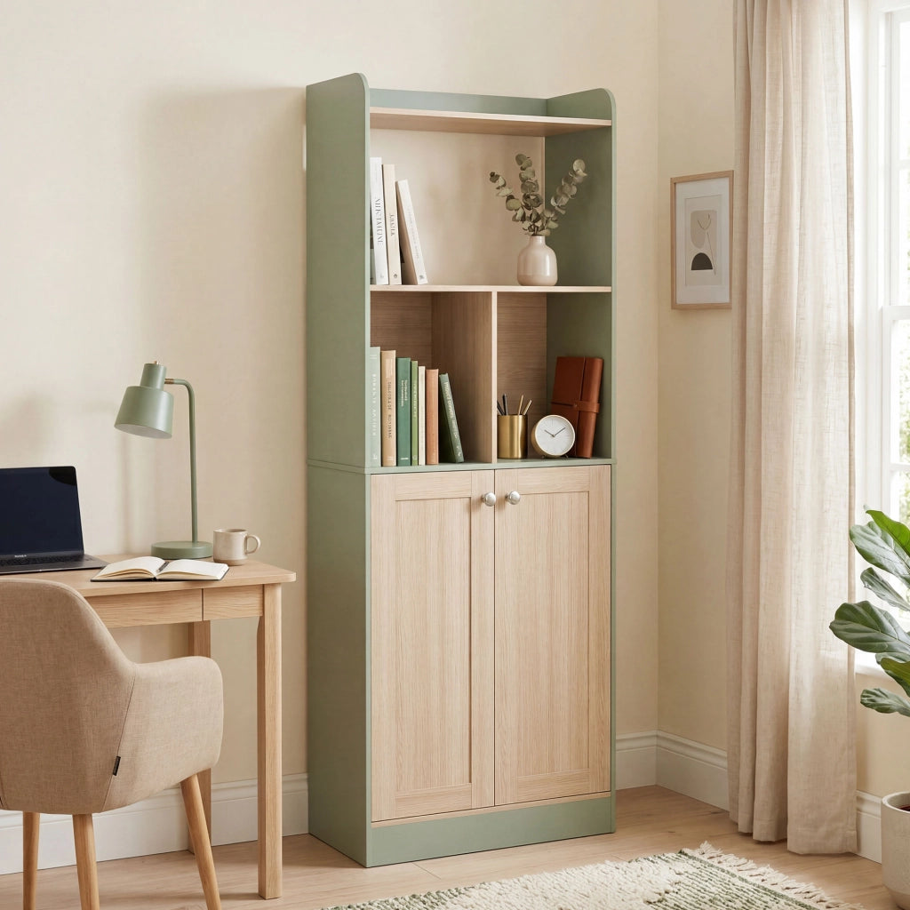 Libreria con 2 ante ¨C zephmum ¨C verde e legno naturale 60x30x161