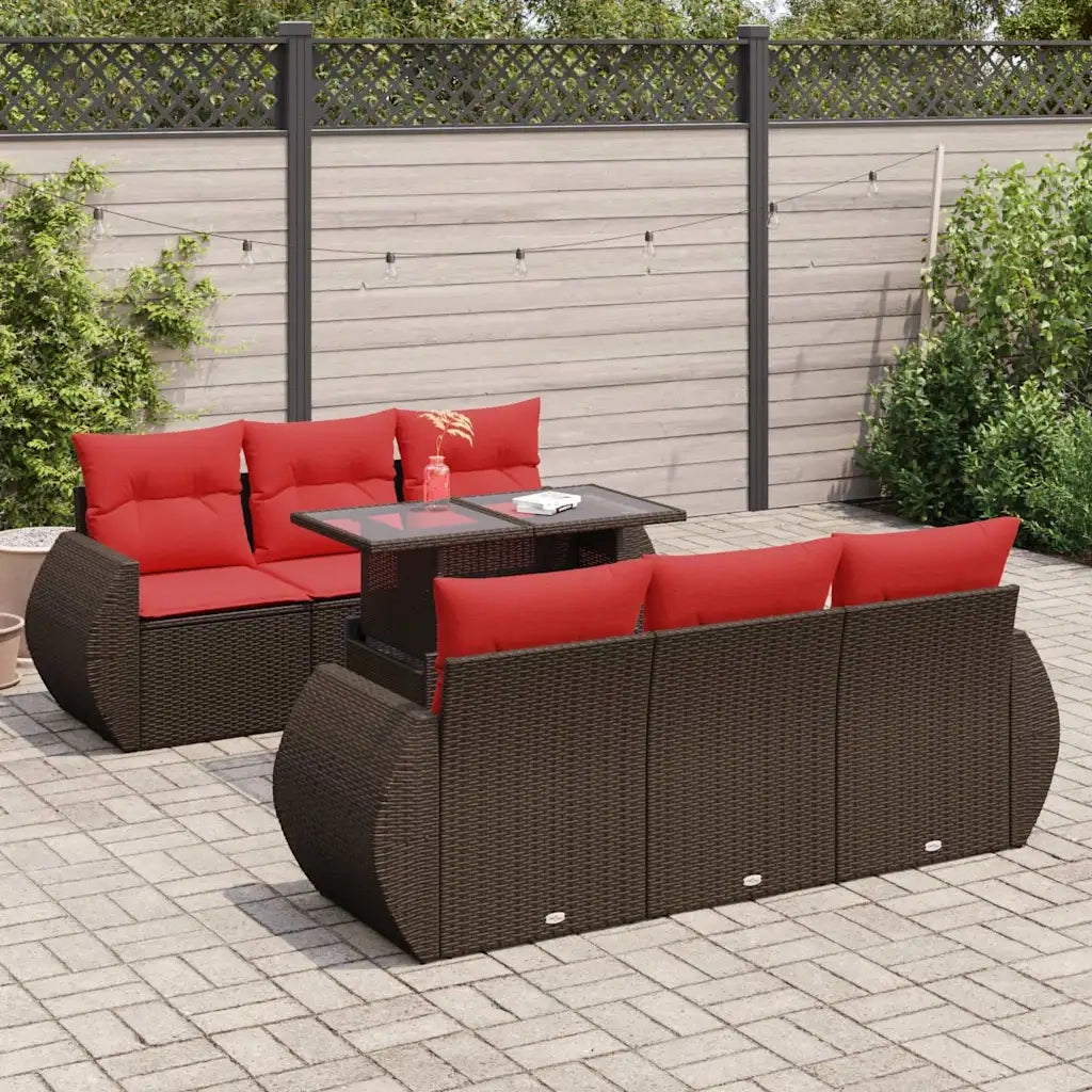 Set Divani Giardino 7 pz con Cuscini Marrone Polyrattan Acacia 3326585