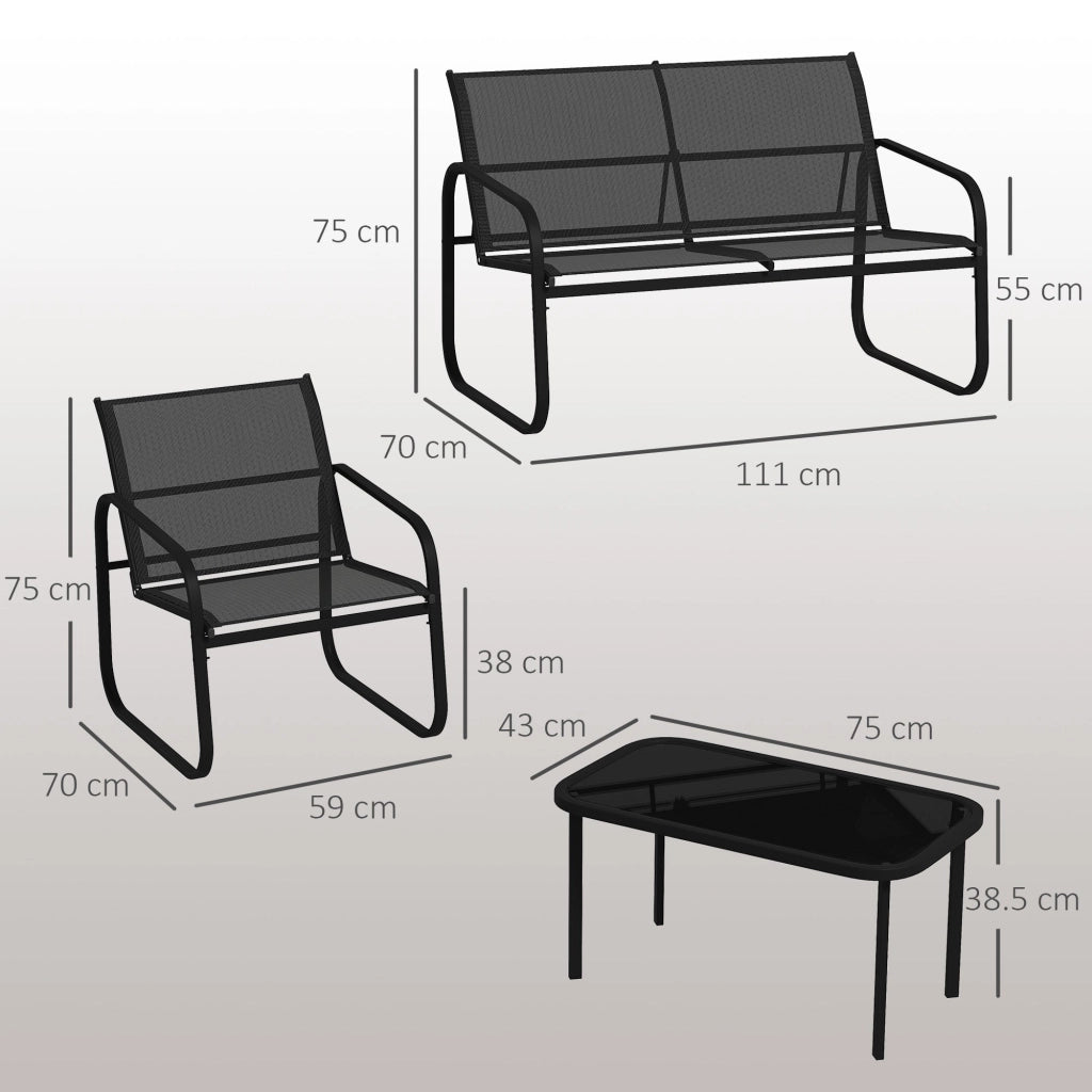 Set 5 Pezzi da Esterno 2 Divani 2 Poltrone e Tavolino con Piano in Vetro Nero