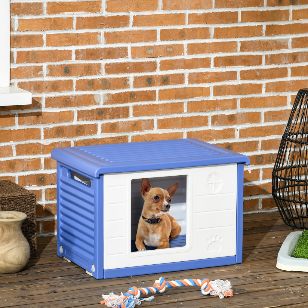Casetta per cani esterna in plastica ¨C zephmum ¨C blu e bianco