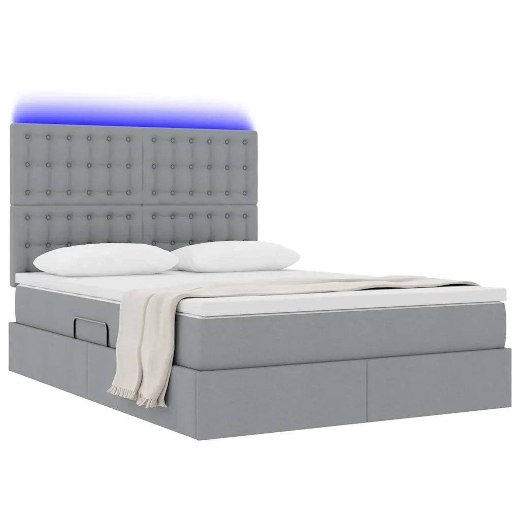 Letto con contenitore e LED con led Grigio chiaro 140 x 190 cm