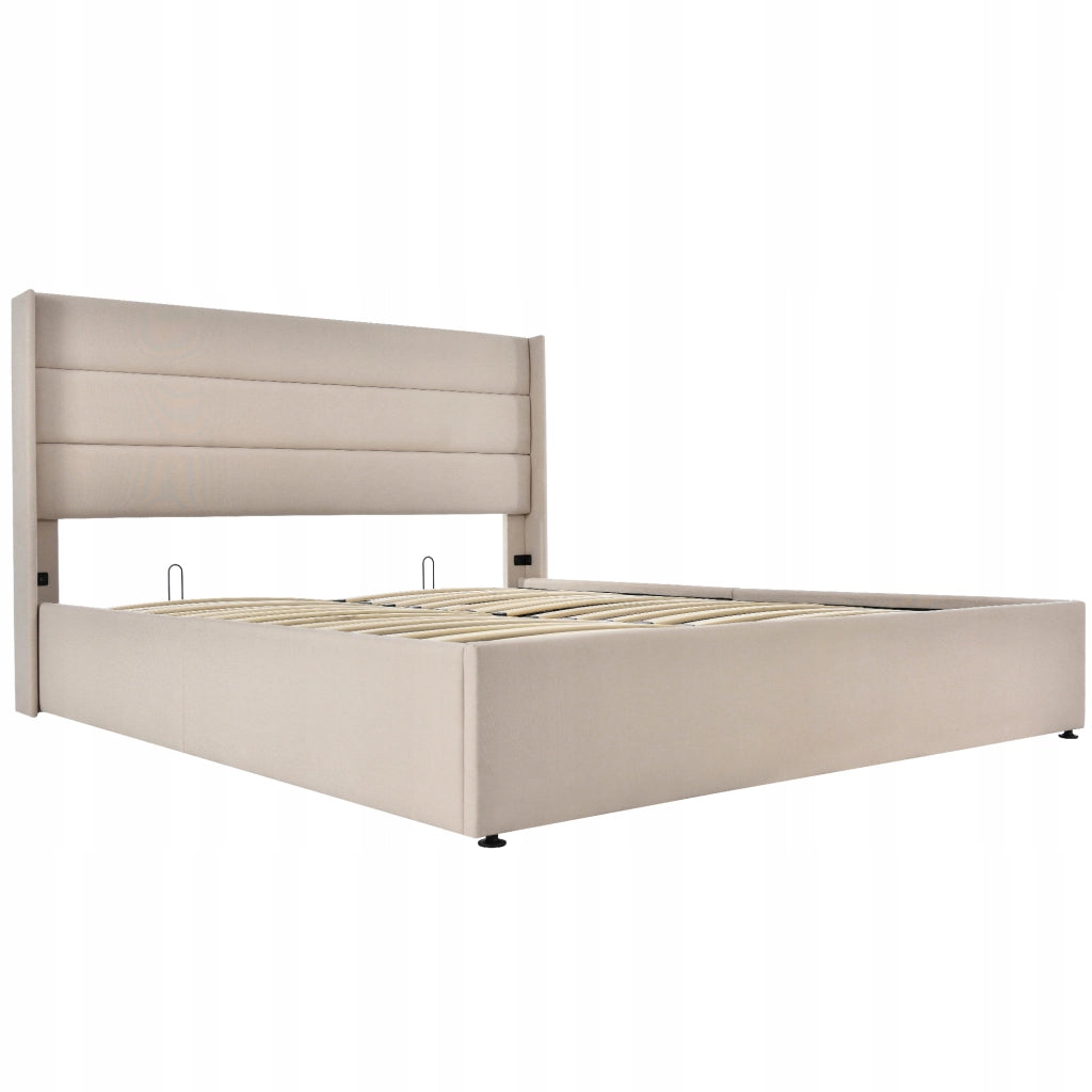 Letto imbottito con idraulica 160x200 beige (con materasso) - Xylo