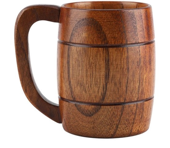 Tazza da Birra in Legno Grande Capacità 550 ml - Tazza Retro in Legno - Pulitore da Birra in Legno - Manico - Tè/Natale Acqua - Progetto Classico