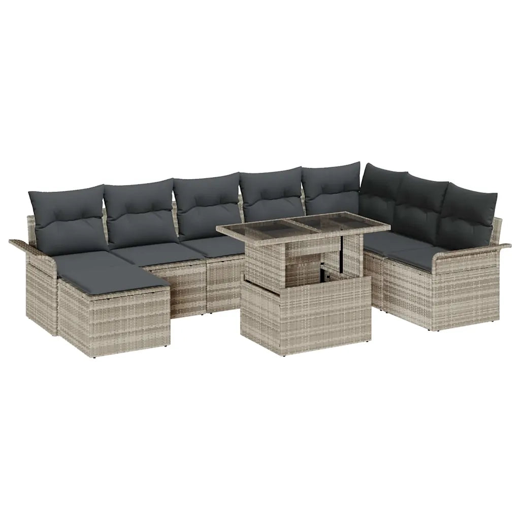 Set Divano da Giardino con cuscino 9 pcs Grigio chiaro
