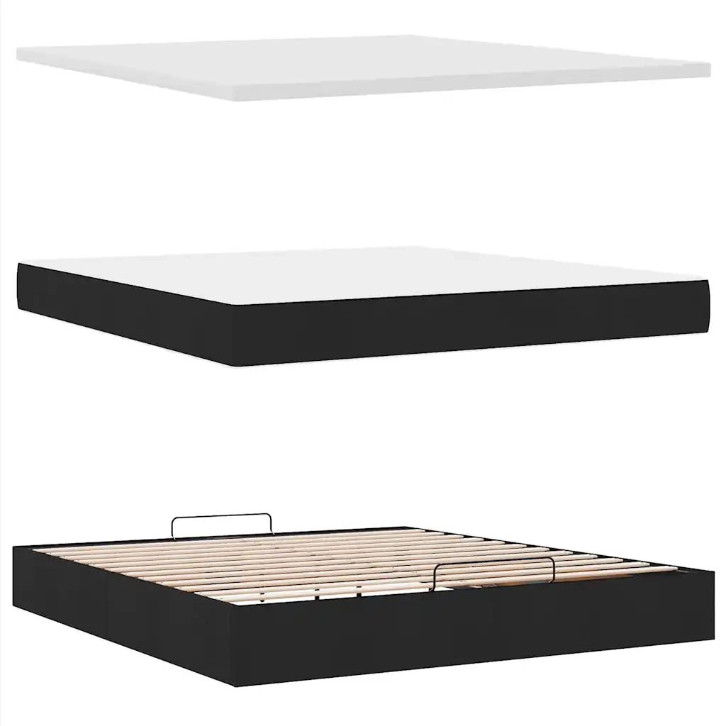 Pouf Letto con Materasso e LED Nero 180x200cm Tessuto 3312245