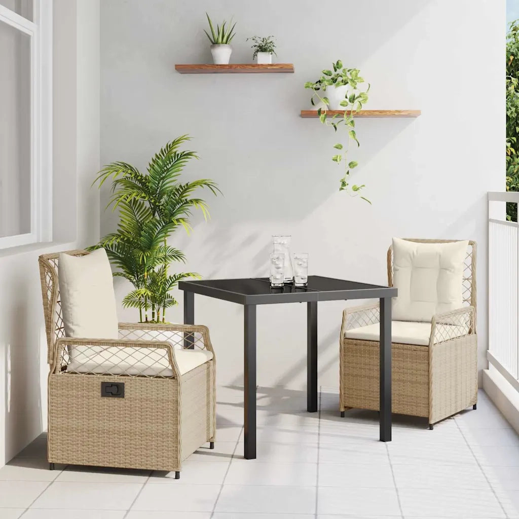 Set da Pranzo per Giardino 3 pcs Beige e Bianco Crema