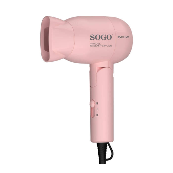 Set asciugacapelli e piastra 2 in 1 da viaggio 1500W con piega liscia 200°C, manico pieghevole e cavo girevole - Sogo