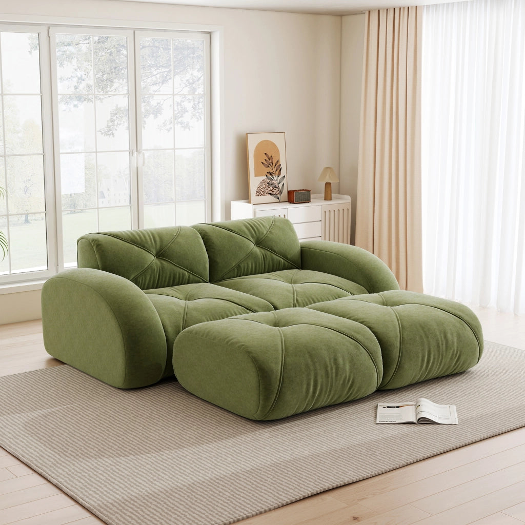 Divano modulare 2 posti con pouf - Zephmum- Verde, antiscivolo, senza montaggio