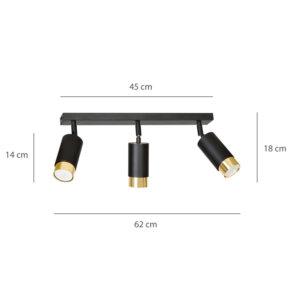 Plafoniera Emibig HIRO 3xGU10 nero oro orientabile