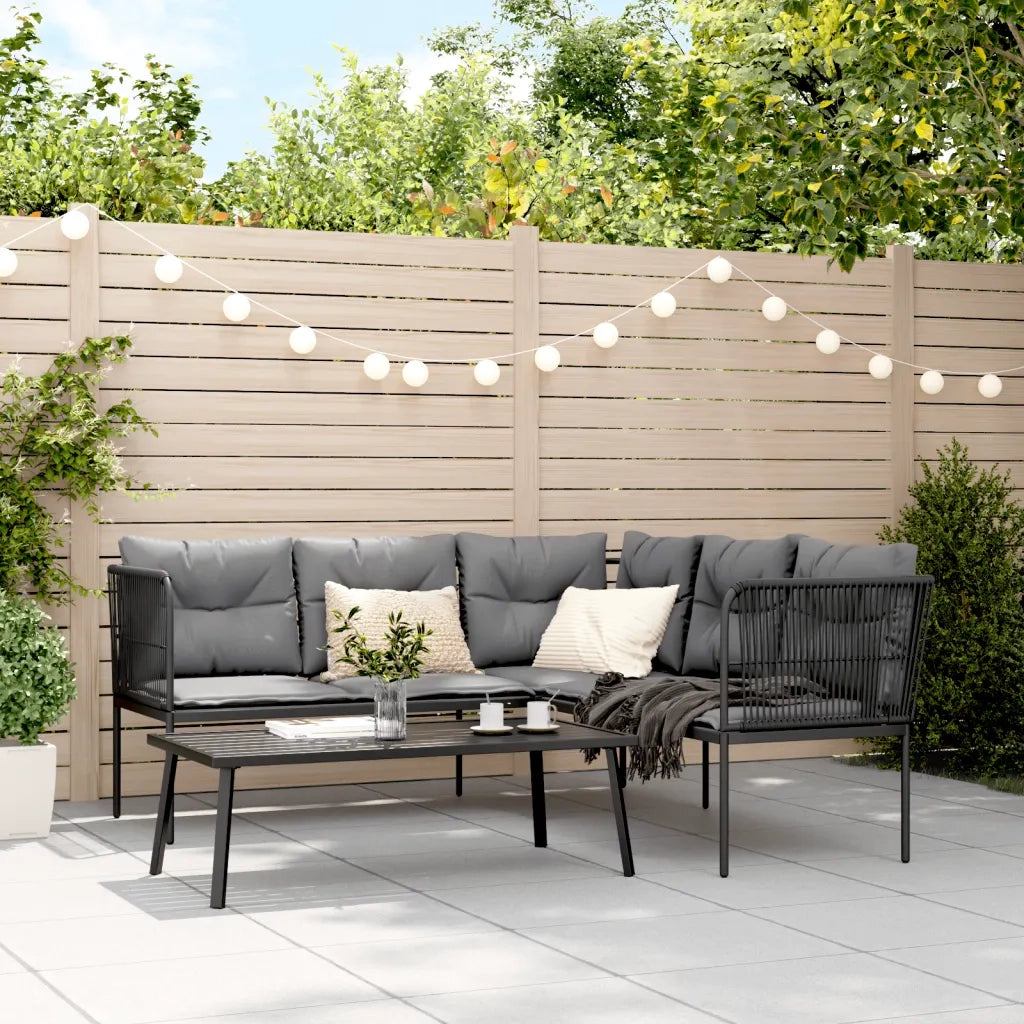 Set Divano da Giardino con Cuscini Nero Acciaio e Textilene 3283745