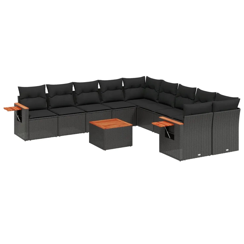 Set Divani da Giardino 11 pz con Cuscini in Polyrattan Nero