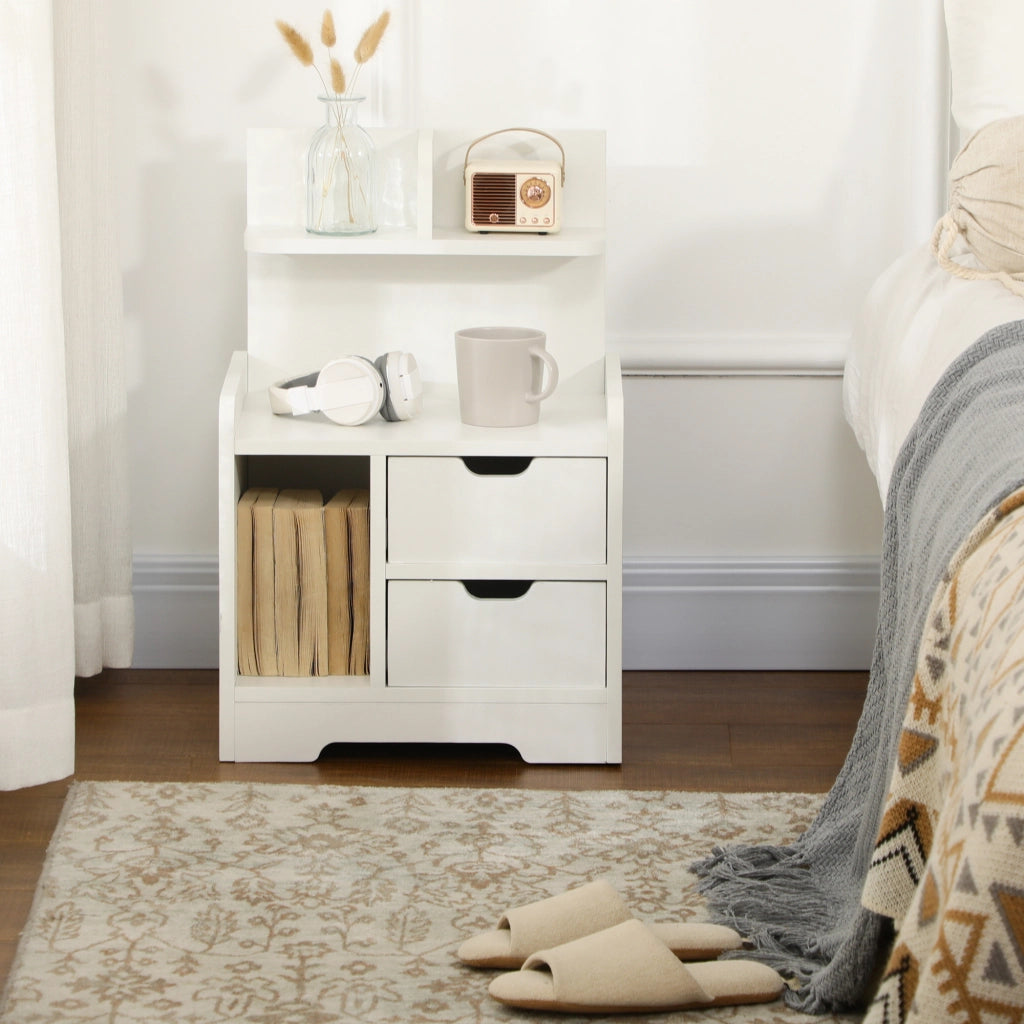 Comodino con 2 cassetti e scaffale ¨C Minimal ¨C Legno bianco
