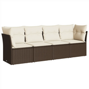 Set Divano da Giardino 4 pz | Set Salotto da Giardino con Cuscini Marrone in Polyrattan
