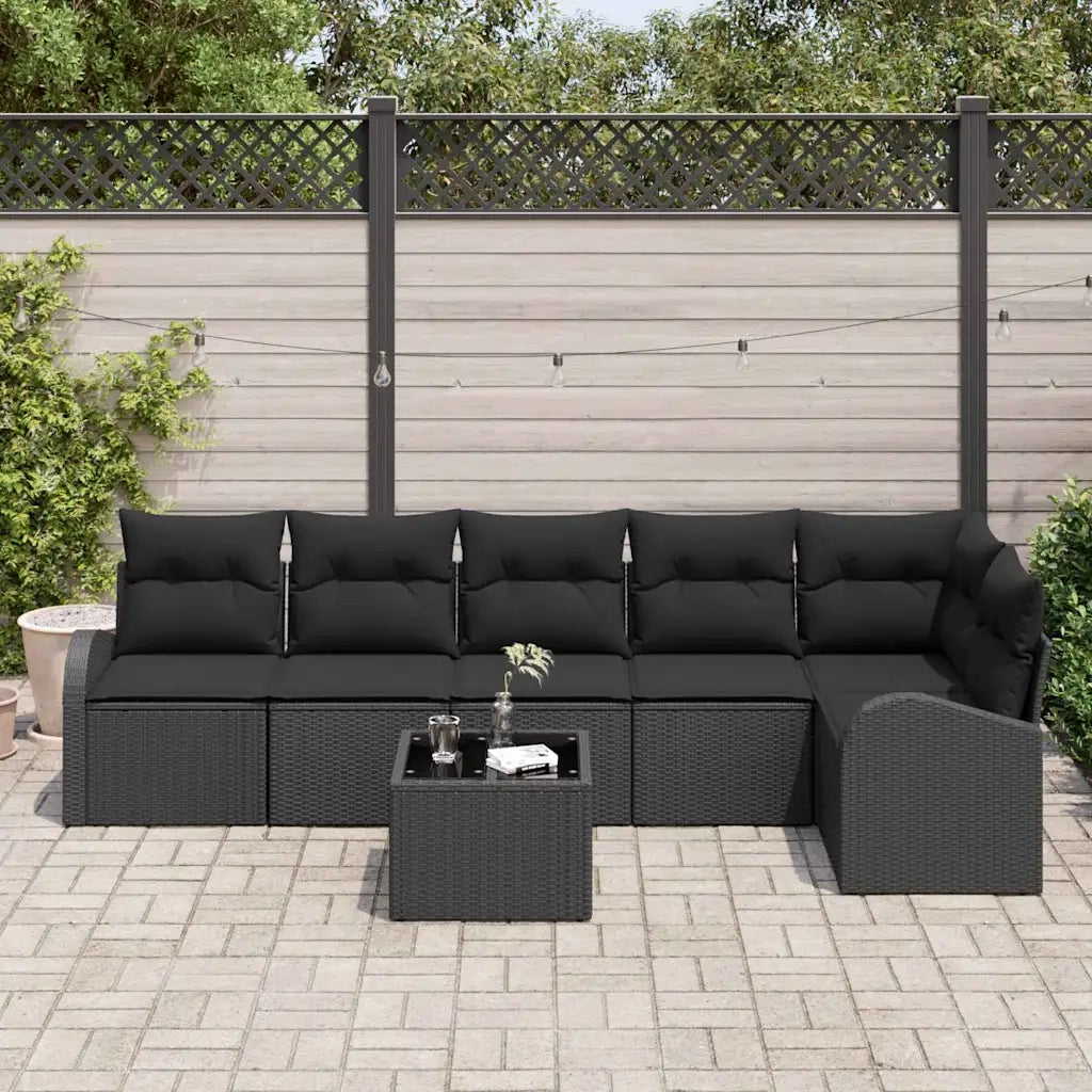 Set Divano da Giardino con cuscino 7 pcs Nero Poly Rattan 3346073