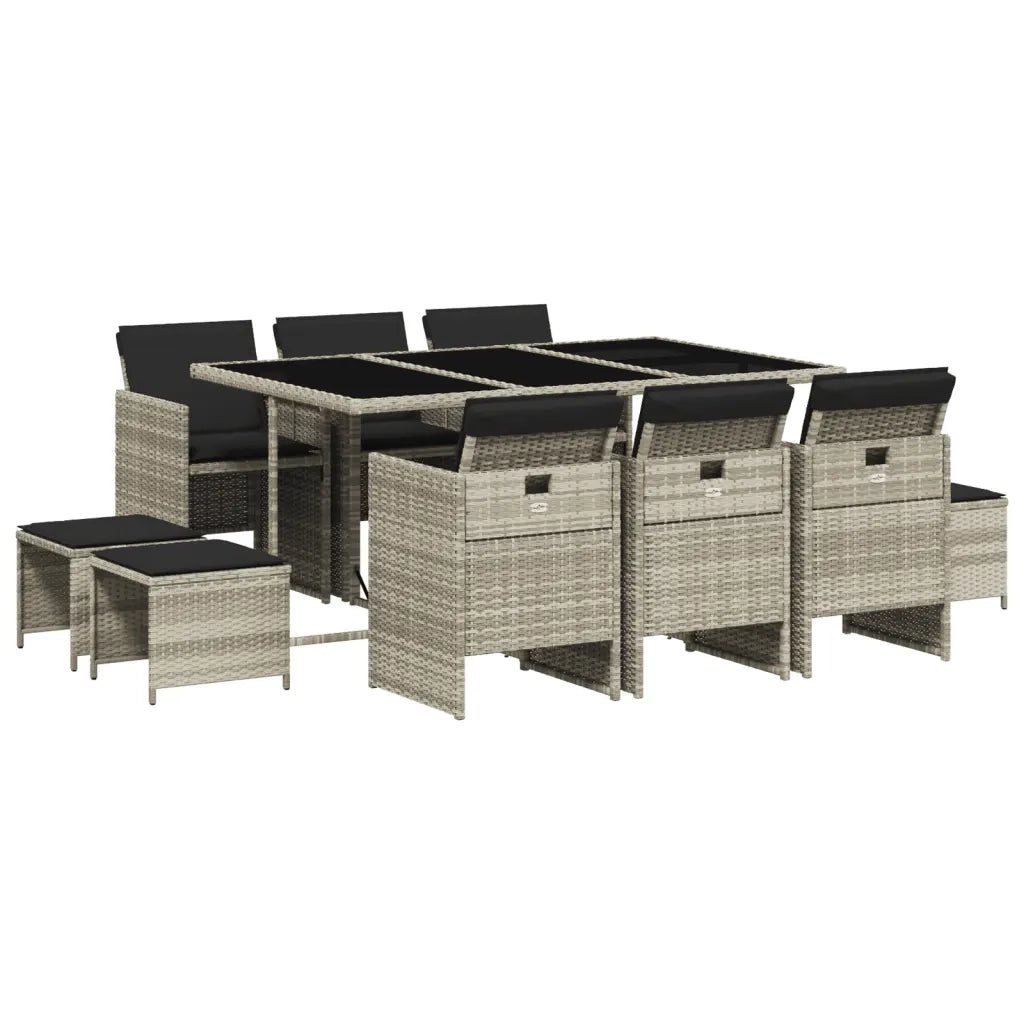 Set Pranzo Giardino 11pz con Cuscini Grigio Chiaro Polyrattan 3277738