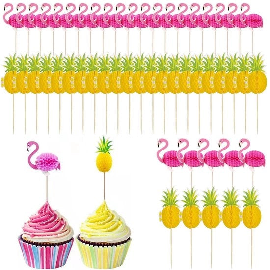 Decorazioni per piatti 3D in forma di ananas e flamingo - 50 pezzi - colore giallo e rosa
