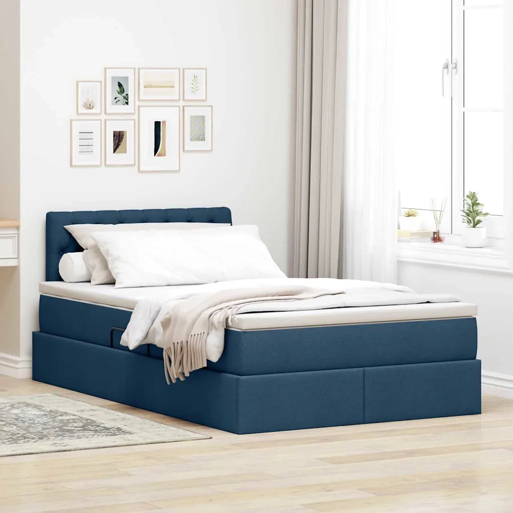 Letto con contenitore e materasso con testiera Blu 120 x 200 cm