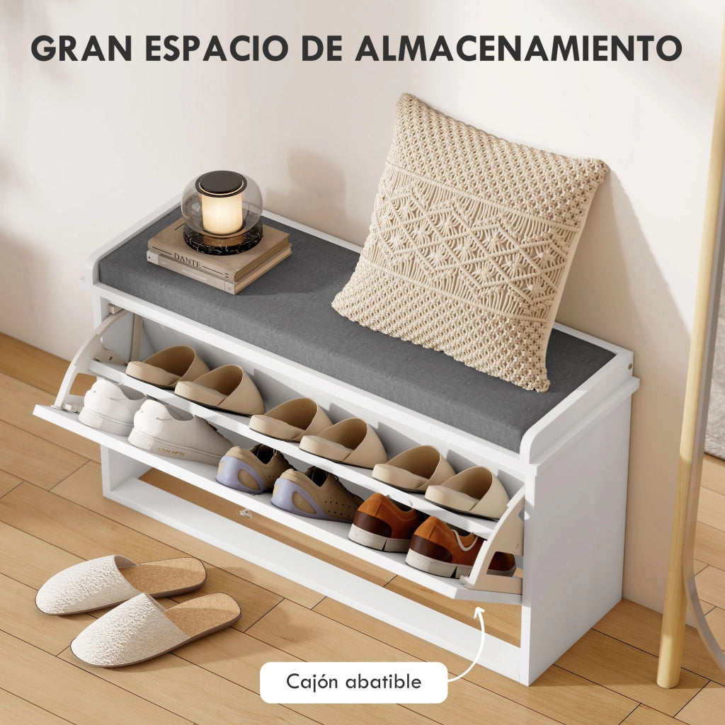 Scarpiera con Panca e Cuscino per 8 Paia di Scarpe ¨C Minimal ¨C Bianco 80x26x48 cm