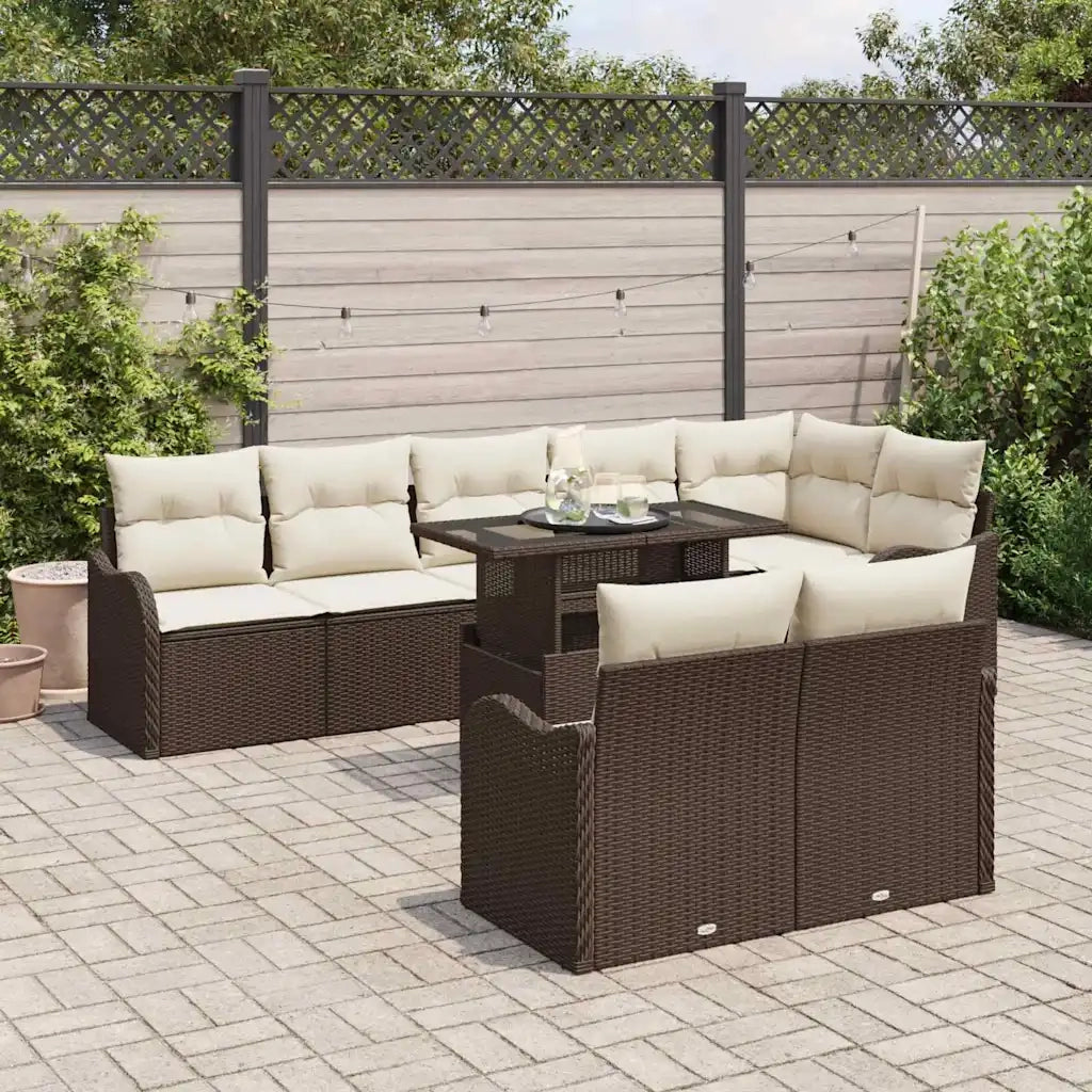 Set di relax con cuscino 9 pcs Marrone Poly Rattan