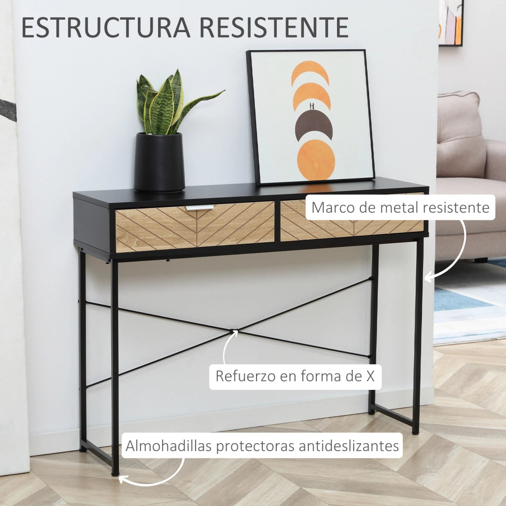 Tavolino con 2 cassetti ¨C Minimal ¨C nero e rovere