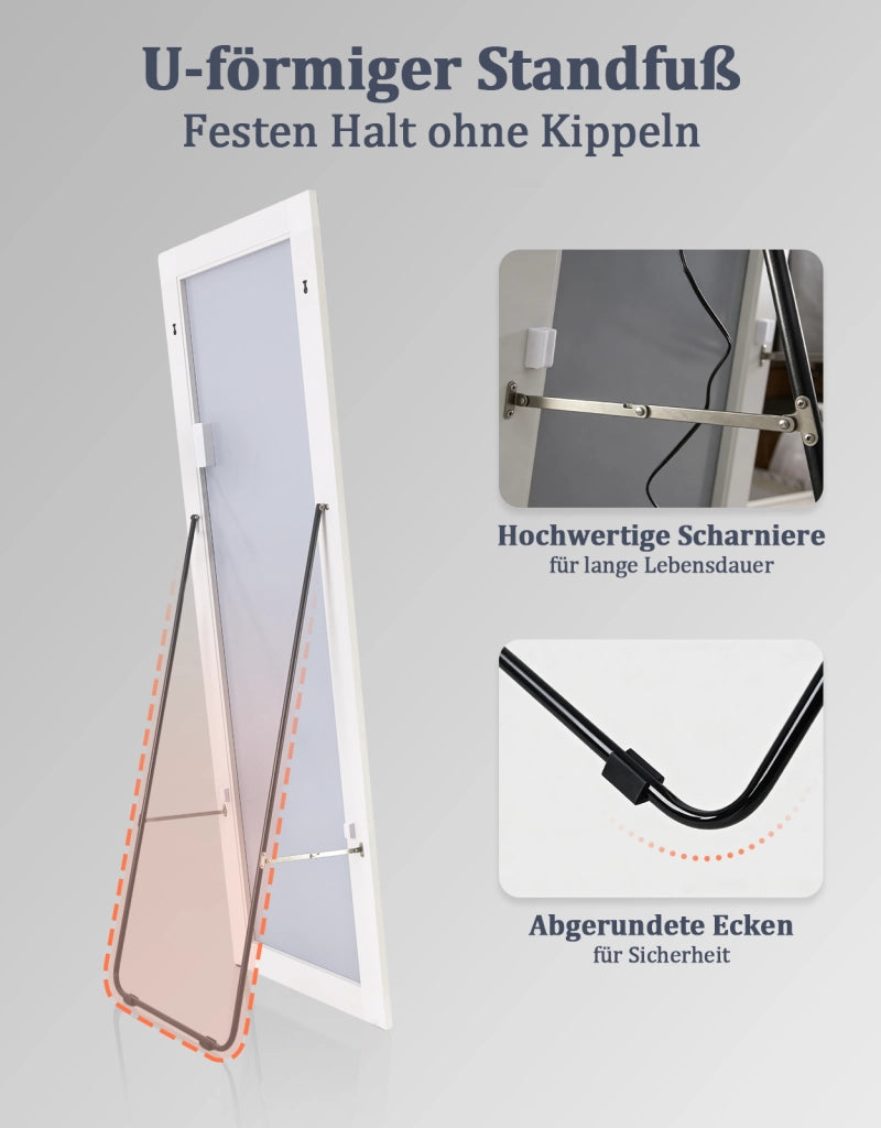 ZMH Specchio a figura intera Illuminato 160cm Specchio da Terra e Parete Full Length Standing Mirror
