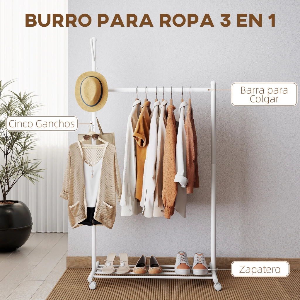 Appendiabiti con Ruote e Ripiano ¨C Xylo ¨C Bianco 86x43x171 cm